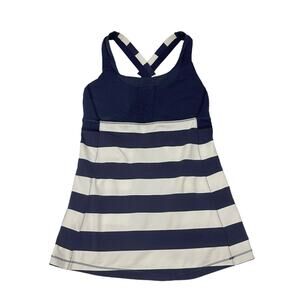 Lululemon Striped Navy Blue Stuff Your Bra Criss Cross Tank Top, Sz 6